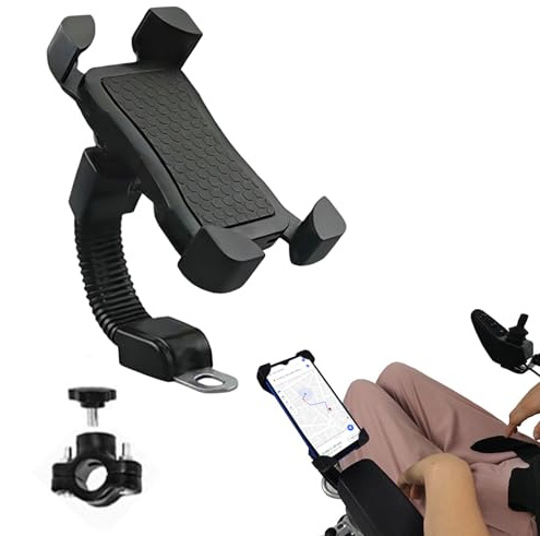 Soporte de navegación para silla de ruedas para teléfono móvil, soporte de teléfono móvil ajustable a 360 ° para la navegación de scooter de movilidad eléctrica, se adapta a iP13 14 15 16 17 Pro Max