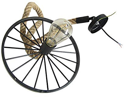 UNbit Wheel Hemp Rope Light Chandelier Hanging Vintage Lamp Black Iron Metal E27 Edison Adjustable Tie Rope Ceiling Lamp Barn Warehouse Lighting Fixtures Durable Light
