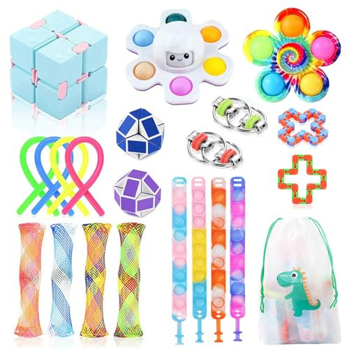 JUAUO 22Pcs Fidget Toys Set, Anti Stress Fidget Sensoriels Toys Pack pour Enfant et Adulte, Stress Relief Fidget Spinner Cube avec Spécial Soulagement de L'anxiété Autisme et TDAH