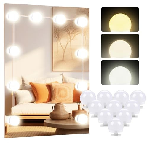 OSDUE 10 LED Spiegelleuchte, Hollywood Schminklicht für Spiegel, 3 Farbe Dimmbar Schminklicht, Schminktisch Leuchte, Make Up Licht, Schminkleuchte, Spiegellampe für Kosmetikspiegel, Badzimmer Spiegel
