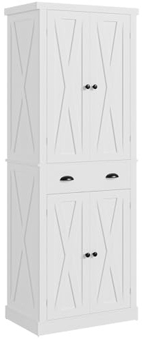 IRONCK Kitchen Pantry Storage Cabinet 72.6 H x 24 W, with Barn Doors, Drawer, 4 Adjustable Shelves, Freestanding Cupboard, Laundry, White