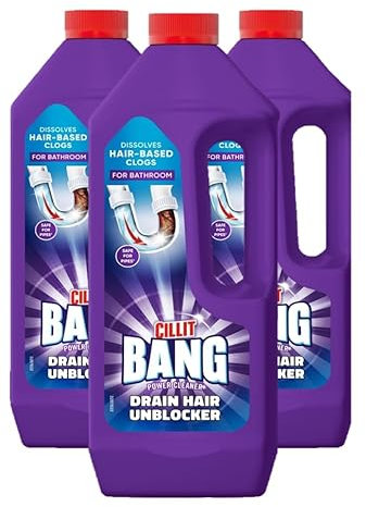 Cillit Bang Hair Drain Unblocker Gel, Dissolves Hair-Based Blockages, For Showers and Baths | Pack of 3