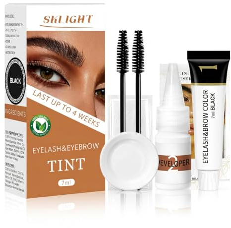 Lash Color Kit, Lasting for 4 Weeks Natural Black Eyelash & Eyebrow Color Kit, Voluminous Coloring for Lash and Brow with Herbal Ingredients, Safe & Easy to Use 7ml