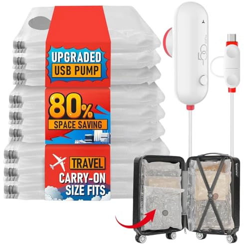 Yuehuamech 12 Pack Vacuum Storage Bags with USB Electric Pump Vacuum Sealed Bags Travel Clothes Space Saver Bag for Clothes Blankets Travel Essentials Pillows Comforters Bedding