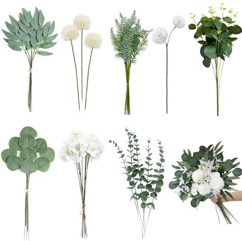 CHENBOOW Künstliche Blumen,55 Stück Eukalyptus Deko,Kunstblumen Wie Echt,Künstliche Zweige,Blumenstrauß Künstlich,Kunstblumen zum Basteln,Kunstblumenstrauß,für DIY Blumenstrauß Brautstrauß Hochzeit