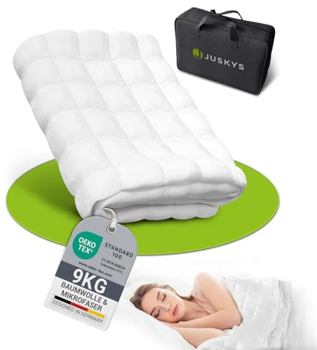 Juskys Couverture lestée 135x200 – Thérapeutique & Anti-Stress – Coton, Microfibre & Perles de Verre – pour Sommeil réparateur – 9 kg