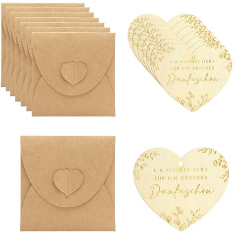 GZRXIOUS 8 Stück Dankeschön Geschenke Holz Herz – Dankeschön Karte aus Holz mit Umschlag, Danke Karte, Dankeskarten für Hochzeit, Geburtstag und besondere Anlässe, Holzkarte Kleines Geschenk