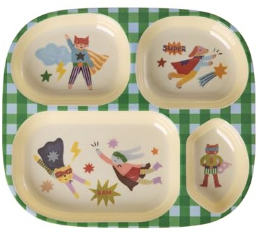 Rice Melamin Kinderteller mit 4er Einteilung - grün - Hero Print