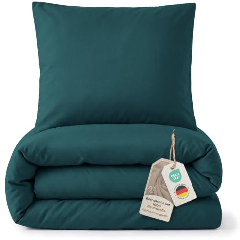 LAYNENBURG Premium SoftTouch sängkläder i 100 % bomull och OEKO-TEX 100 | Bäddset 135 x 200 + örngott 80 x 80 cm – extra mjukt, gosigt, finare än flanell och fin bäver (mörkgrön)