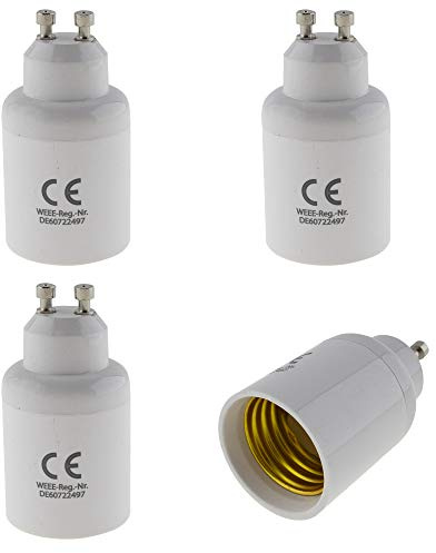 Set om 4 – GU10-sockel till E27-sockel lampsockeladapter; lampadapter för LED-halogen och energibesparande lampor
