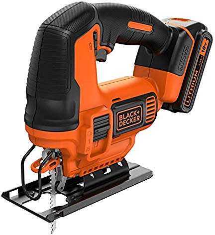 Black + Decker BDCJS18E1-QW Stichsäge 18V-2.5AH 1 Batterie 1 Blatt für Holz, schwarz/orange