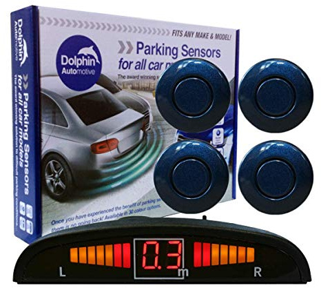 Dolphin DPS450 omvända parkeringssensorer i 32 färger 4 ultraljudsradar-sensorer kit ljud och displayvarningssystem matt och glansig svart +30 fler färger, Havsblått