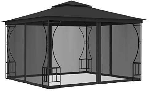 Goliraya Gazebo Tenda con Zanzariera da Giardino 3x3 m Impermeabile Protezione UV Struttura in Acciaio e 4 Tenda Poliestere Laterali Gazebo Esterno Colore Crema/Antracite