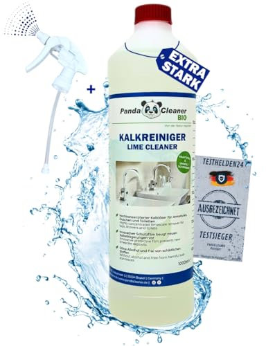 PandaCleaner Kalkreiniger Bad mit Abperleffekt - 1L Badreiniger Spray - WC Reiniger extra stark - Kalk und Schmutz Reiniger - Sehr Ergiebig – Made in Germany (1000ml + Sprühkopf)