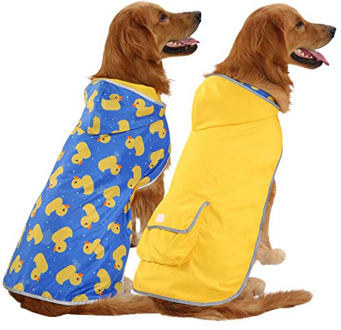 HDE Reversible Dog Raincoat Hooded Slicker Poncho Rain Coat Jacket for Small Medium Large Dogs Ducks Yellow - XXL