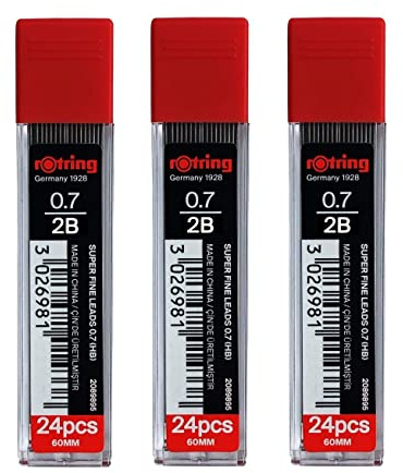 rOtring 0.7mm 2B Super Polymer Pencil Lead - Pack of 3 Tubes - 72 Leads in Total - Refills for Mechanical Pencils
