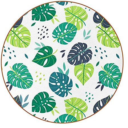 Set mit 6 Untersetzern für Getränke, grüne Monstera-Blätter-Muster, runde Untersetzer, Tassenmatte, hitzebeständig, wiederverwendbar, Untertassen für Zuhause, Restaurant, Büro und Bar, 10,2 cm