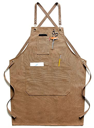 fayengan Delantal de Trabajo para Hombre, Delantal de Cocina Cocinero Resistente con Bolsillos, Delantal de Herramientas Ajustables para Manualidades Pintura (Color : Brown, Size : XL)