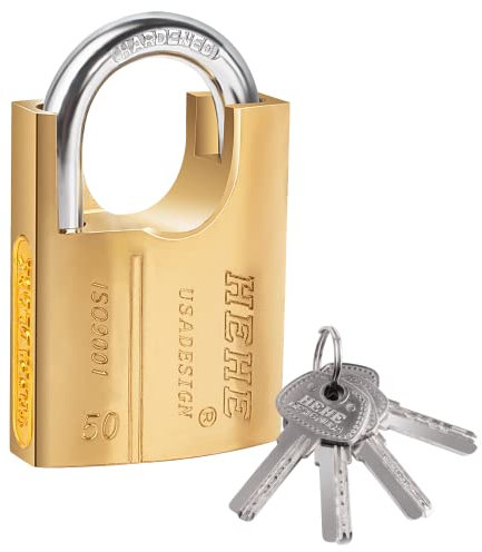Lucchetto ad alta sicurezza in ottone ad alta sicurezza, con 4 chiavi, utilizzato per magazzini, contenitori, garage, persiane, magazzini, garage, recinzioni (50 mm)