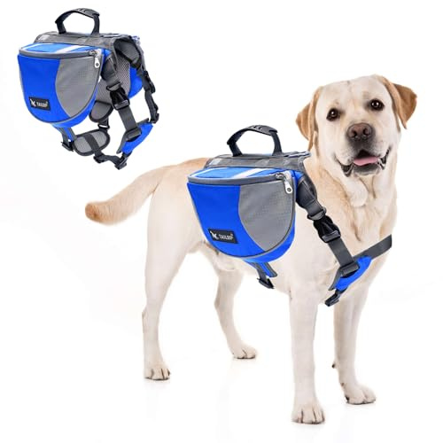 PETCUTE Satteltasche Hunderucksack für Mittlere Große Hunde, Haustier Einstellbare Satteltasche für Reisen Wandern Training, Reflektierende Wasserdicht Hund Reisen Wanderrucksack mit Griff