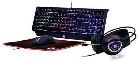 GEMBIRD Phantom Gaming GGS-UMGL4-01 Juego 4 EN 1 Iluminado Teclado (Ingles) + RATÓN + Alfombrilla + Auriculares