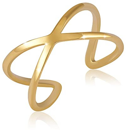 GD GOOD.designs Ring verstellbar Gold für Damen in X-Form aus hautverträglichem Edelstahl I Goldener Damenring mit 18 Karat Vergoldung I Ringgröße 52,54,56,58