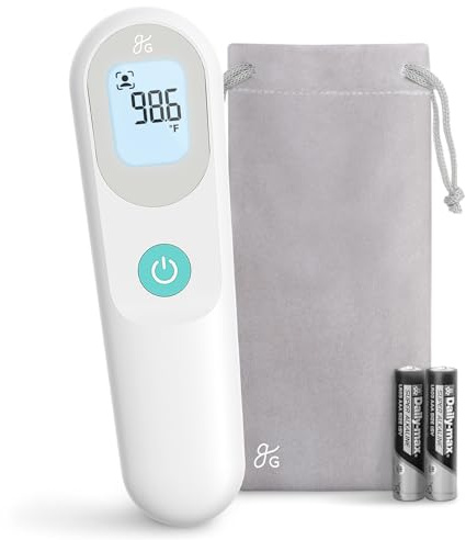 Greater Goods No-Touch Infrared Digital Thermometer for Adults, Kids, and Babies, Forehead Thermometer with Ergonomic Grip, Fever Alarm, White