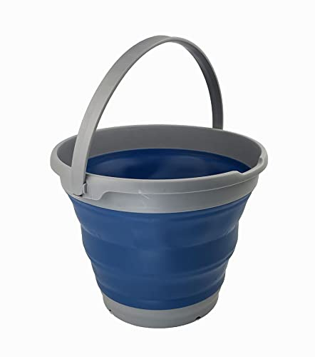 SAMMART 10L zusammenklappbarer Kunststoffeimer–Faltbare runde Wanne – tragbarer Wassereimer zum Angeln – platzsparender Wassertopf für den Außenbereich. (Grau/Nebelblau)