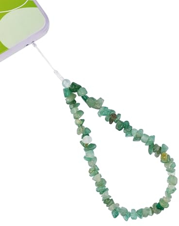 BEEFLYING 1Pcs Bracelet de Sangle de Poignet en Éclats de Pierre d'Aventurine Verte pour Téléphone Portable,Bracelet Anti-Perte en Perles de Pierre,Pendentifs de Téléphone Portable ou de Sac (Charms)