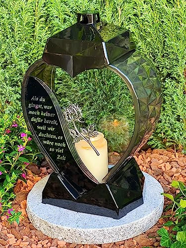 Lampada da tomba a forma di cuore con scritta – Quando sei andato, nessuno era pronto per questo... – Candela per tomba, 33 cm di altezza, nuovo modello senza base e decorazione, in acrilico e vetro