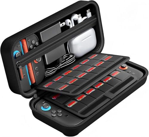 EGOO - Tasche für Nintendo Switch /Switch OLED Hülle Hart Wasserfest Case Schutzhülle Tragbar Aufbewahrung für Nintendo Switch, 20 Spielen, Konsole & Zubehör (Schwarz)