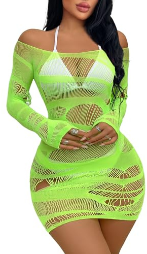 Buitifo Damunderkläder, klänning, babydoll, nattkläder, fisknät, bodysuit underkläder, bodycon miniklänning, klubbkläder, Grön, M
