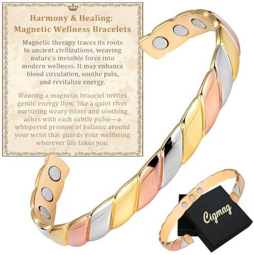 Cigmag Copper Bracelets for Women Pure Copper Bracelet Cuff Bangle Strength Magnet Adjustable