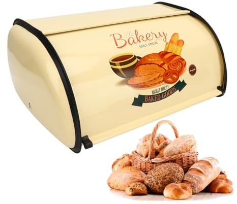 Tyenaza Metal Bread Box, Bread Storage Box, Champagne Color Small Drum Type Metal Bread Bin, Metal Bread Holder for Kitchen Countertop Living Room