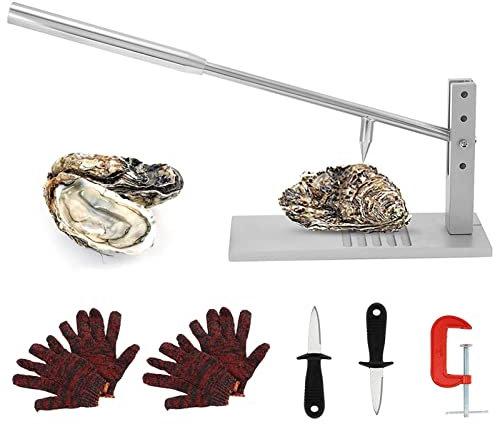 Moxeupon Kit éplucheur d'huîtres - Ouvre-huîtres en acier inoxydable - Pour crustacés et fruits de mer avec clip G, gants, 2 couteaux à éplucher