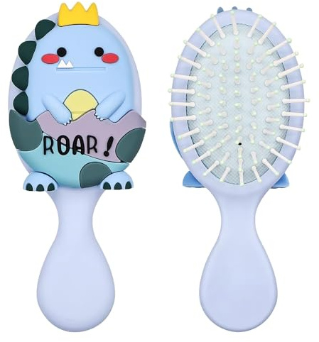 Spazzola Capelli per Bambini, Spazzole Districante per Capelli Antistatica Dinosauro Wet Brush per Ragazze Capelli Lunghi, Ricci e Hair Folti (Blu)