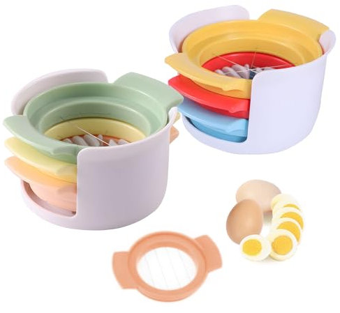 2 Sätze Eierschneider, 3 in 1 Gekochter Eischneidewerkzeug, Eierköpfer Edelstahl Egg Slicer für Eier Erdbeeren Gemüse