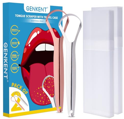 GENKENT Raschietto per lingua per ridurre l'alito cattivo, per la pulizia del metallo di grado medico, riutilizzabile, per l'igiene orale, per adulti e bambini (argento e oro rosa)