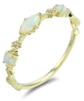 Stfery Bague en or 18 carats pour femme marquise opale alliance pour femme, Opale