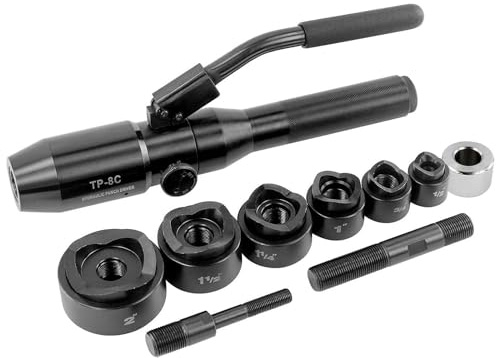 GEJLELDS Hydraulic Hole Punch, Manual Hydraulic Punching Tool, Knockout Hydraulic Hole Punch Driver Kit, Portable Sheet Metal Trencher with 6 Dies,Black