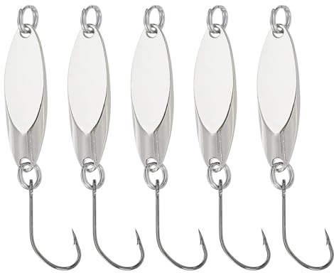 PATIKIL Cucharillas De Pesca 0.09 Oz/2.5g 5Pcs Señuelos De Pesca Cucharillas Giratorias Anzuelos Cebos Duros De Metal para Agua Dulce Y Salada Salmón Lubina Color Plateado