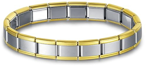 Quiges Bracelet module de style italien de 9 mm en acier inoxydable doré mat complet pour module à breloques italien, Acier inoxydable
