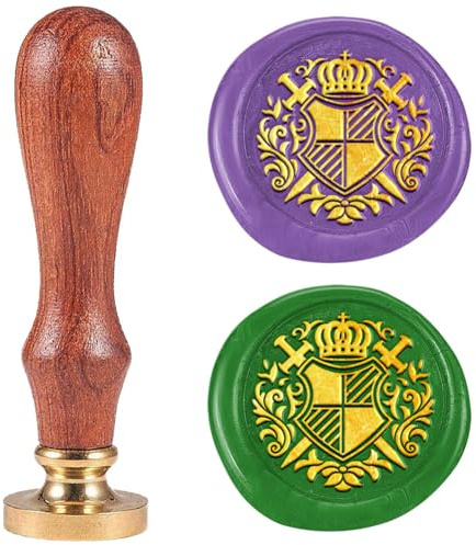 DELORIGIN Wachssiegelstempel Mit Schild 25mm Siegelstempel Personalisiert Wachssiegel Vintage Messingkopf Holzgriff Siegelwachsstempel Für Umschläge Einladungen Postkarten Geschenkverpackung Dekor