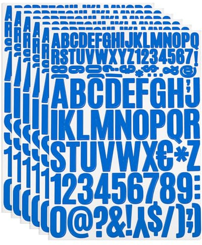 PATIKIL 12 Hojas Pegatinas de Letras y Números Adhesivas, Grande Alfabeto Número Pegatina de Vinilo Impermeable para Buzón, Señal de Dirección, Manualidades de Tarjetas, Azul Claro