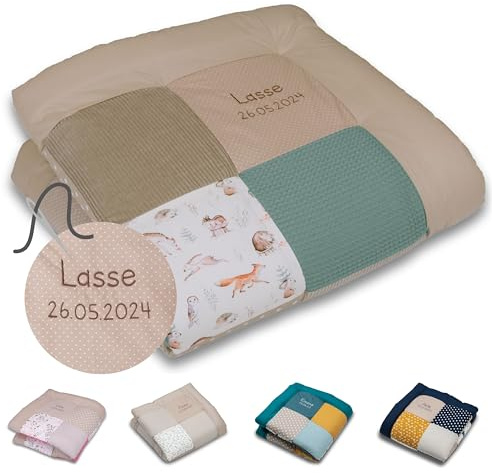 ULLENBOOM personalisierbare Krabbeldecke für Baby 100x100 cm - Dick & weich | Perfekt als Geschenk, Außenmaterial: 100% Baumwolle, OEKO-TEX zertifiziert, Made in EU, Individuell angefertigt