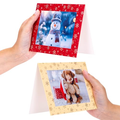 evelay 12 x Weihnachts-Bilderrahmen-Karten und Umschläge, passend für 10 x 15 cm, personalisierbar mit jedem Familienbild (6 rot, 6 cremefarbene Rosen)