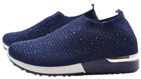 Aspand Collection - Zapatillas Deportivas para Mujer,Zapatillas de Lentejuelas sin Cordones,Zapatillas Casuales con cuña de Malla Transpirable,Azul Marino,38