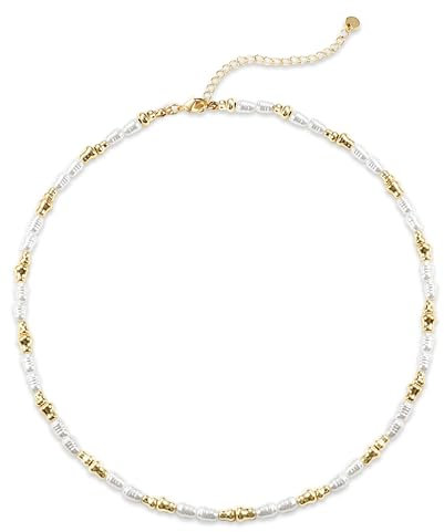 Dochais Perlen Kette Damen Frauen Gold Silber Halskette mit 4x6mm Unregelmäßige Süßwasserperlen Mädchen Weiße Perle Choker Kette Freundin Strang Hochzeit Abschlussball Braut Perlen Schmuck Geschenke