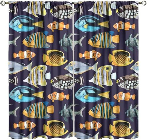 Vorhang, Kinderzimmer, 3D Tiere Fische 220X215 cm (B + H) Kindervorhänge Mit Ösen, Polyestervorhänge, Wärmeschutzvorhang, Blickdichter Vorhang Mit Ösen, Kindervorhänge Für Wohnzimmer, Schla-282285716