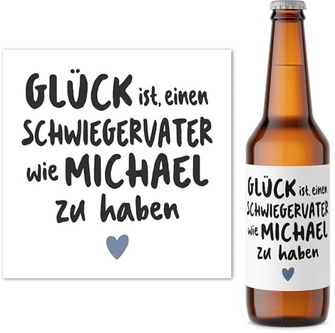 Schwiegervater Geschenk Schwiegereltern Bieretiketten personalisiert Bier Geschenk Mann Männer Flaschenetikett Bierflasche Etiketten 2 Stück | 9x9 cm (Schwiegervater)